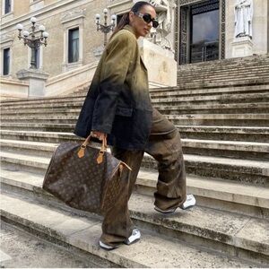 ZARA WOMAN LEATHER COLLECTION Gradient Olive and Black Blazer size XS